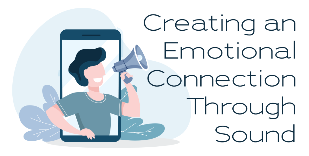 The Impact of Voice Branding, creating an emotional connection through sound - vector graphic of man coming out of smart device with megaphone showing audio branding concept