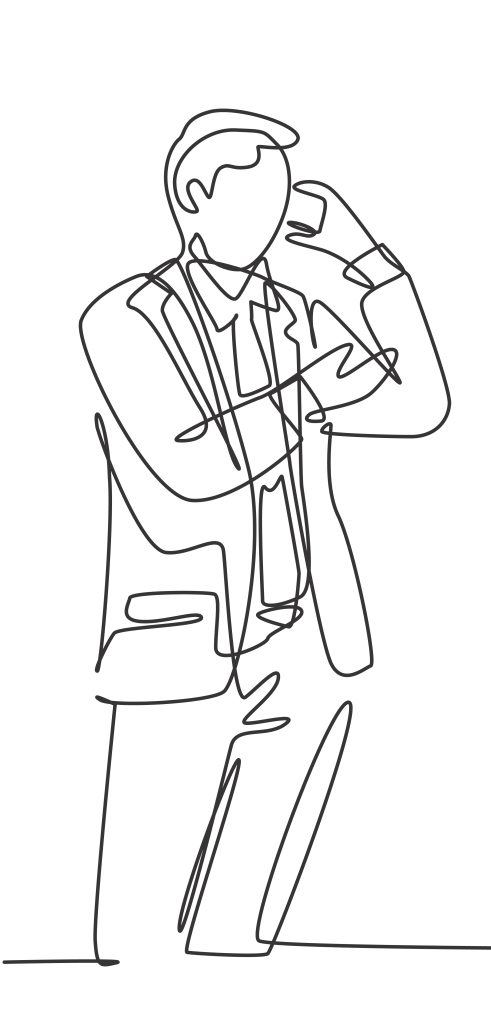 Customers typically reach out to businesses with specific needs or questions, and merely playing music provides no reassurance that their concerns are being promptly addressed - messaging on-hold concept - single line illustration of businessman talking on phone